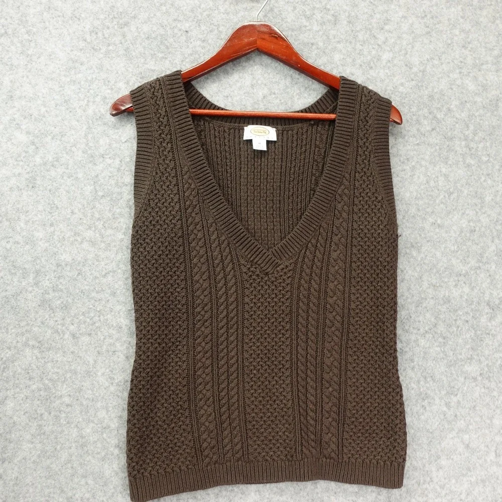 Vintage Chocolate Sweater Vest TALBOTS Women MEDIUM Fisherman Chunky Prep Petite